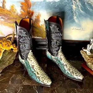 Lucchese vintage style cowboy western boots blue aqua snakeskin 10 RARE